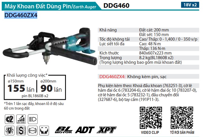 Máy khoan đất dùng pin Makita DG001GZ02 (BL)(40V MAX) (Không kèm pin, sạc) Máy khoan đất dùng pin Makita DG001GZ02 (BL)(40V MAX) (Không kèm pin, sạc)